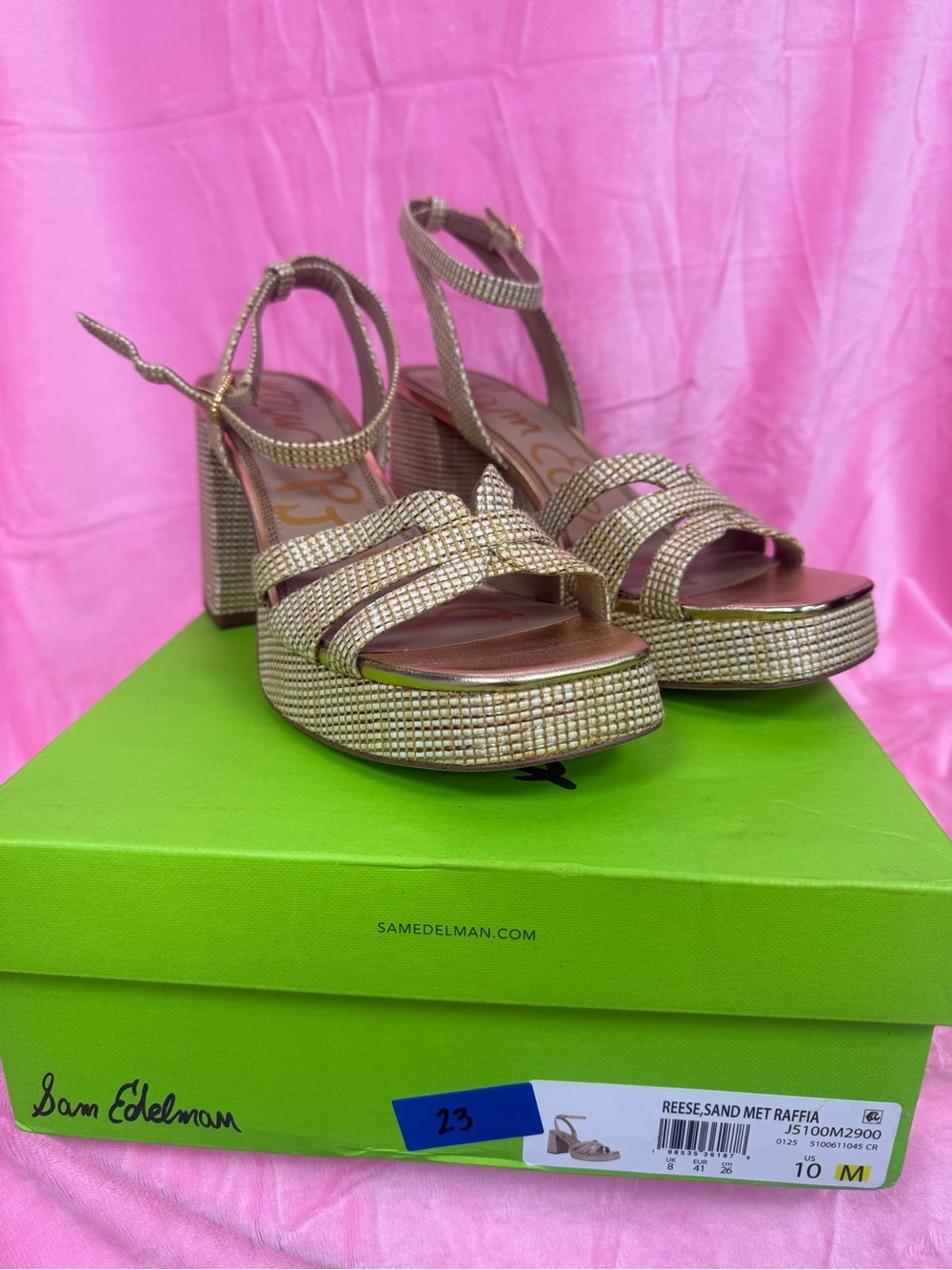 Sam Edelman Platform Sandal in Metallic Raffia